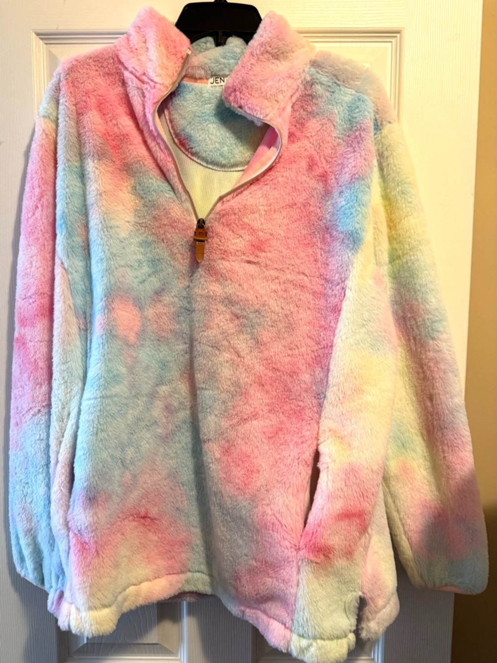 Jenni Plush Tie-Dye Quarter-Zip Pullover - Pastel Tie Dye
